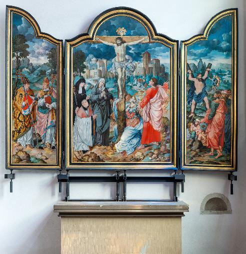 St. Andreas, Albertuskapelle, Kreuzigungstryptichon des Barthel Bruyn